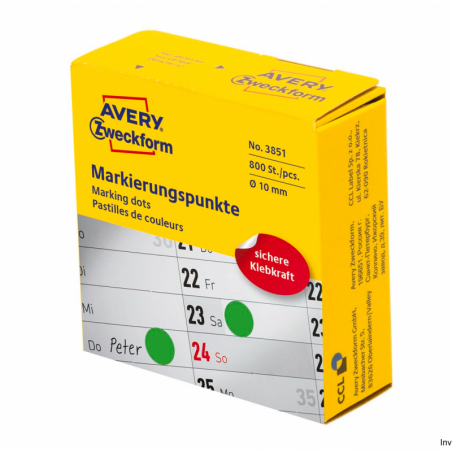 Kółka do zaznaczania Avery Zweckform 3851 Q10 mm zielone w dyspenserze, 800 sztuk