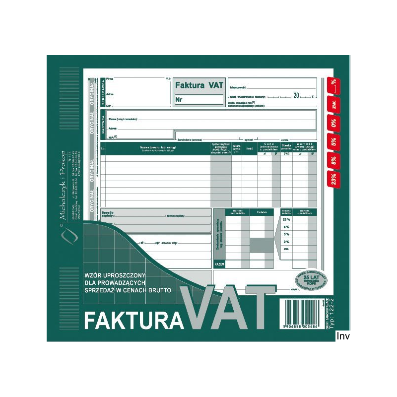 Faktura VAT uproszczona brutto 2/3 A4 Michalczyk i Prokop