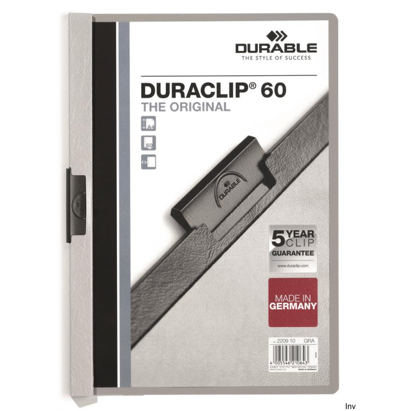 Skoroszyt Durable DURACLIP 60 szary do dokumentów, pojemność 60 kartek