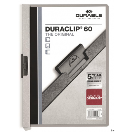 Skoroszyt Durable DURACLIP 60 szary do dokumentów, pojemność 60 kartek