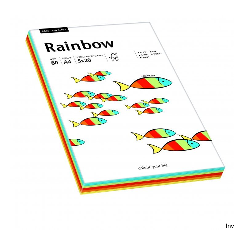 Papier kolorowy Rainbow mix intensywny A4 80 g 100 arkuszy (5 kolorów)