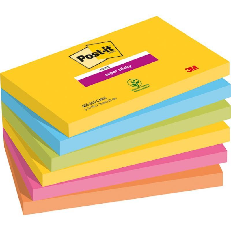 Karteczki samoprzylepne Post-it Super Sticky, CARNIVAL, 76x127mm, 6x90 kart.