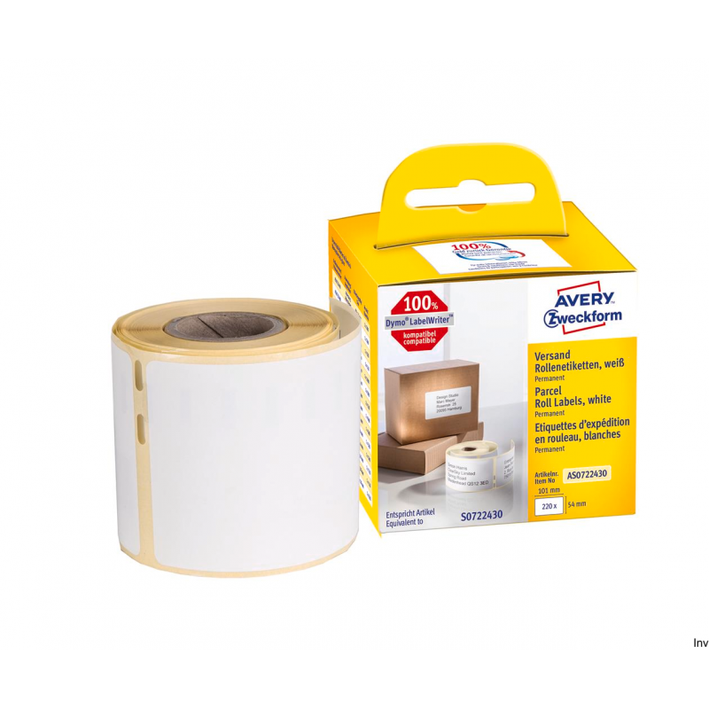 Etykiety wysyłkowe Avery Zweckform 54x101 mm, białe, 220 sztuk w rolce do termodruku
