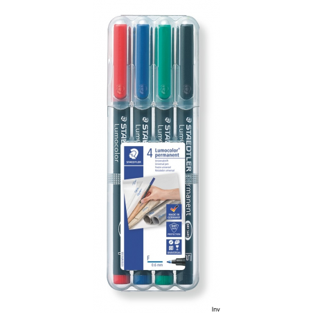 Staedtler Foliopis permanentny S318 WP4 etui 4 sztuki czarny, żółty, pomarańczowy, brązowy do folii i gładkich powierzchni