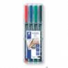 Staedtler Foliopis permanentny S318 WP4 etui 4 sztuki czarny, żółty, pomarańczowy, brązowy do folii i gładkich powierzchni