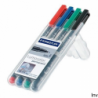 Staedtler Foliopis permanentny S318 WP4 etui 4 sztuki czarny, żółty, pomarańczowy, brązowy do folii i gładkich powierzchni