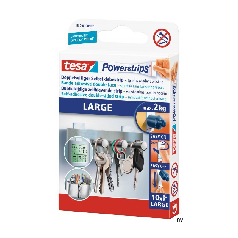 Plastry samoprzylepne Tesa Powerstrips duże 10 sztuk do mocowania przedmiotów do 2 kg