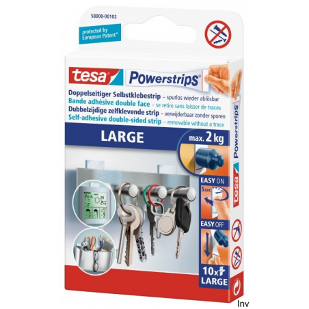 Plastry samoprzylepne Tesa Powerstrips duże 10 sztuk do mocowania przedmiotów do 2 kg