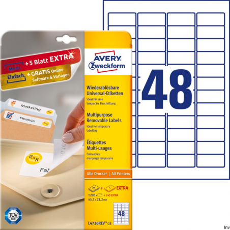 Etykiety uniwersalne Avery Zweckform L4736REV-25 45,7x21,2 mm, białe, 30 arkuszy, usuwalne
