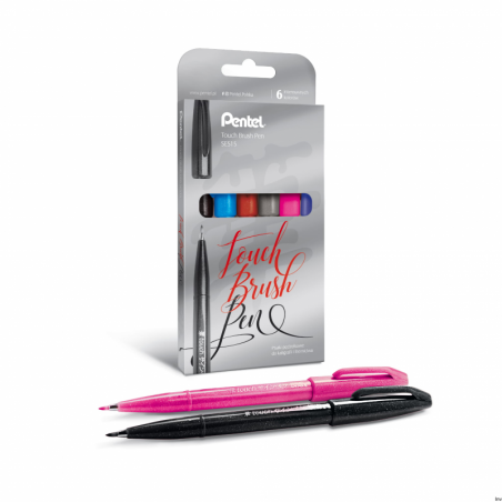 Zestaw pisaków pędzelkowych do kaligrafii Pentel Touch Brush Pen 6 sztuk