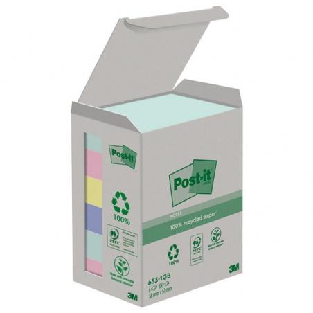 Karteczki samoprzylepne POST-IT Recycled Notes, 38x51mm, 6x100 kart., pastelowe mix