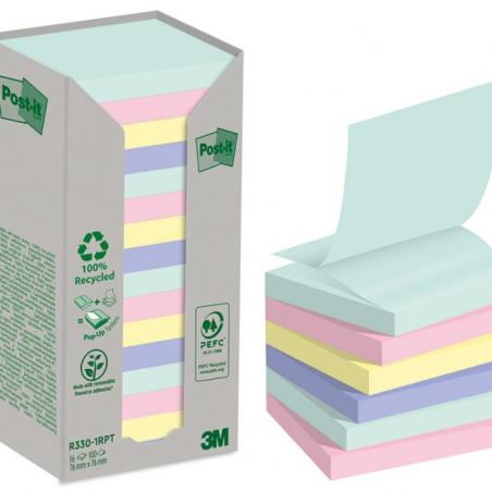 Karteczki samoprzylepne POST-IT Recycled Z-Notes, 76x76mm, 16x100 kart., pastelowe mix