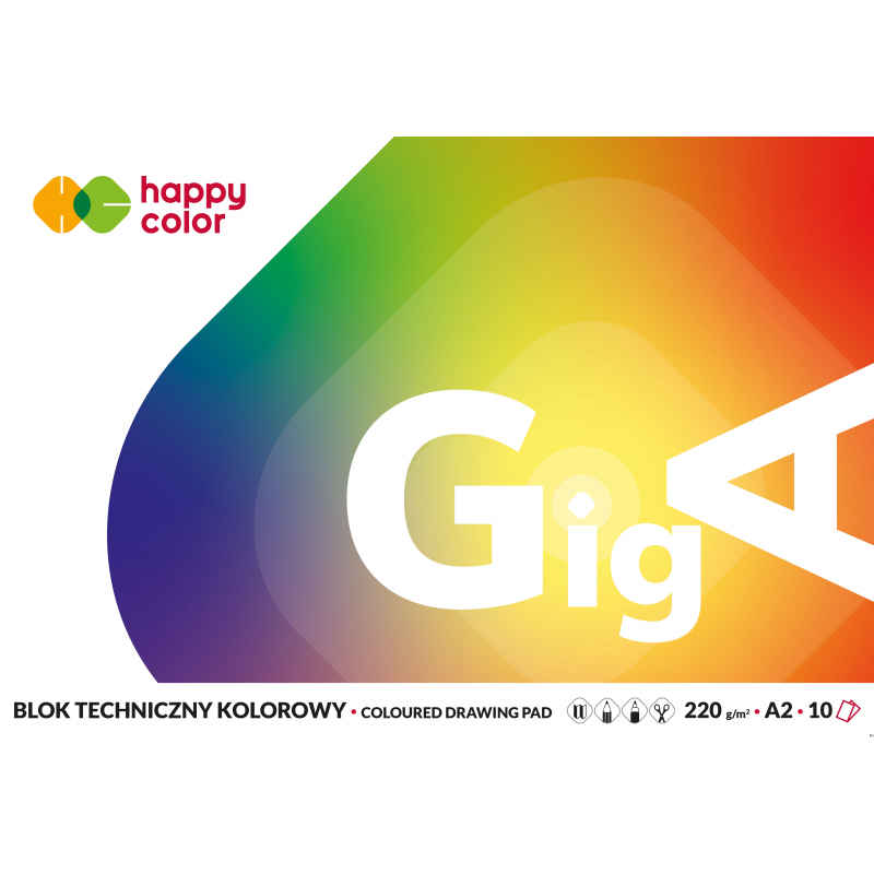 Blok techniczny A2 220g kolorowy 10 arkuszy Happy Color
