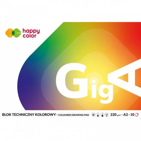 Blok techniczny A2 220g kolorowy 10 arkuszy Happy Color