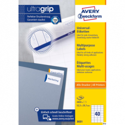 Etykiety uniwersalne Avery Zweckform 52,5x29,7 mm, 100 arkuszy, 4000 sztuk, białe, A4