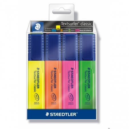 Zakreślacz Staedtler Classic 4 kolory w etui, atrament pigmentowy, grubość linii 1-5 mm, 10 sztuk