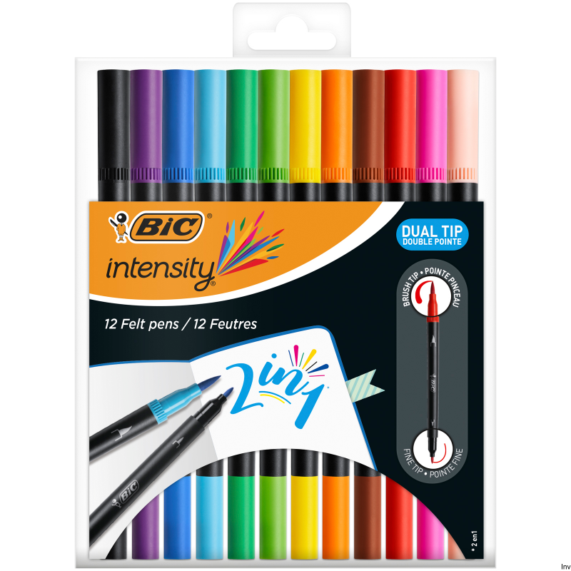 Flamastry dwustronne BIC Intensity Dual Tip 12 sztuk, tusz wodny, odporne na rozmazywanie