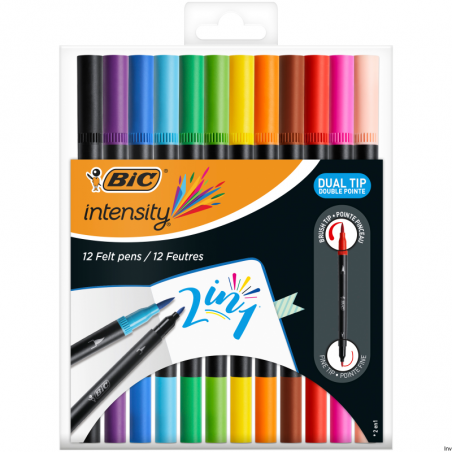 Flamastry dwustronne BIC Intensity Dual Tip 12 sztuk, tusz wodny, odporne na rozmazywanie