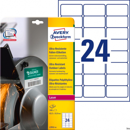 Etykiety Avery Zweckform UltraResistant 63,5x33,9 mm, 10 arkuszy, białe, do druku laserowego i kserograficznego