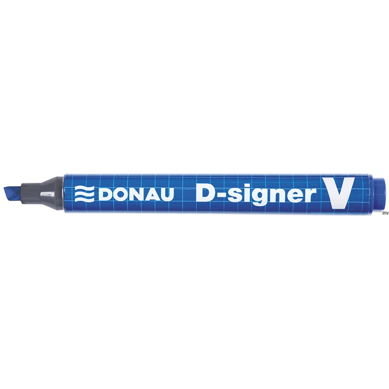 Marker permanentny niebieski Donau D-SIGNER V ścięta końcówka 4mm, wodoodporny, 150m długości linii pisania