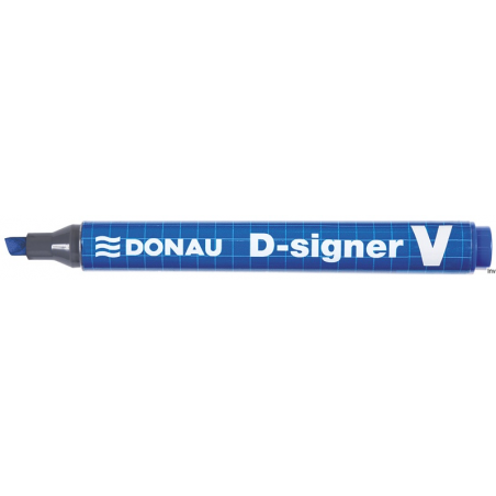 Marker permanentny niebieski Donau D-SIGNER V ścięta końcówka 4mm, wodoodporny, 150m długości linii pisania