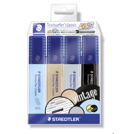 Zakreślacz Staedtler Classic VINTAGE 4 kolory, atrament pigmentowy, grubość linii 1-5 mm, 10 sztuk w opakowaniu