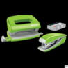 Zszywacz i dziurkacz mini Leitz zielony do 10 kartek 80 gsm, ergonomiczny, idealny do biura i szkoły