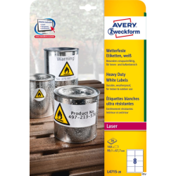 Etykiety Avery Zweckform Heavy Duty 99,1 x 67,7 mm, białe, poliestrowe, 20 arkuszy, 160 etykiet