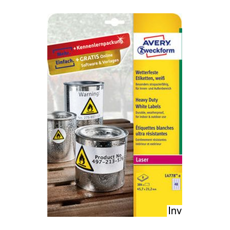 Etykiety Avery Zweckform Heavy Duty A4 45,7 x 21,2 mm białe poliestrowe 8 arkuszy