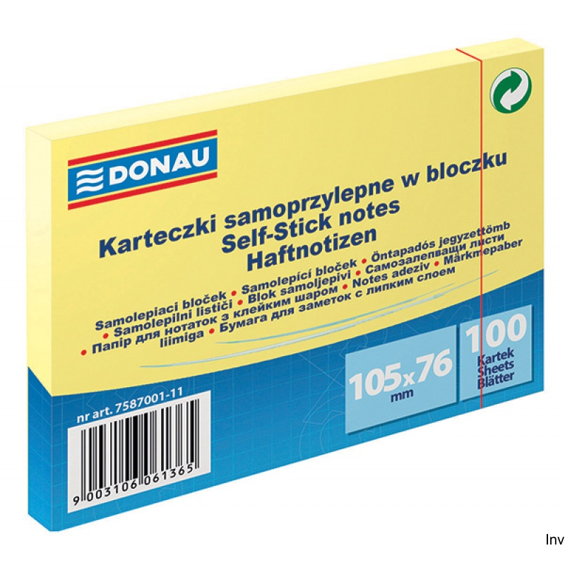 Karteczki samoprzylepne Donau 105x76 mm jasnożółte 100 sztuk 70 gsm