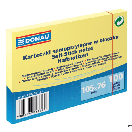 Karteczki samoprzylepne Donau 105x76 mm jasnożółte 100 sztuk 70 gsm