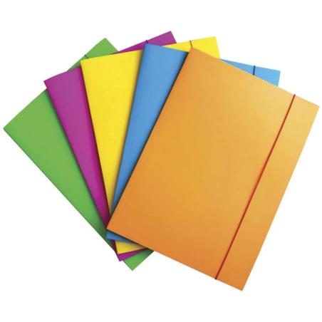 PAKIET Teczka z gumką OFFICE PRODUCTS Fluo, karton/lakier, A4, 300gsm, 3-skrz., mix kolorów