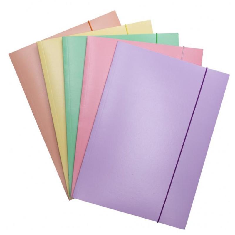 PAKIET Teczka z gumką OFFICE PRODUCTS Pastel, karton/lakier, A4, 300gsm, 3-skrz., mix kolorów