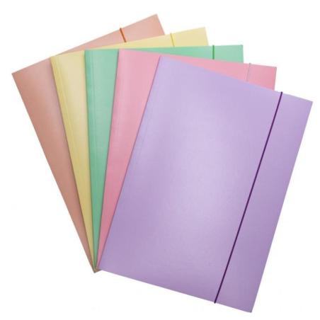 PAKIET Teczka z gumką OFFICE PRODUCTS Pastel, karton/lakier, A4, 300gsm, 3-skrz., mix kolorów