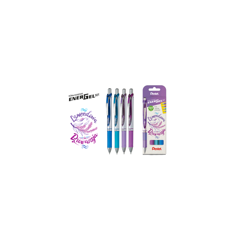 Pióro kulkowe Pentel EnerGel 0,7 mm, zestaw 4 kolorów Lawendowa Prowansja BL77-ST4CSVVPL