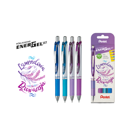 Pióro kulkowe Pentel EnerGel 0,7 mm, zestaw 4 kolorów Lawendowa Prowansja BL77-ST4CSVVPL