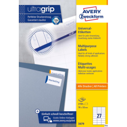 Etykiety uniwersalne Avery Zweckform 70 x 32 mm, 100 arkuszy, 2700 sztuk, białe, do druku atramentowego i laserowego