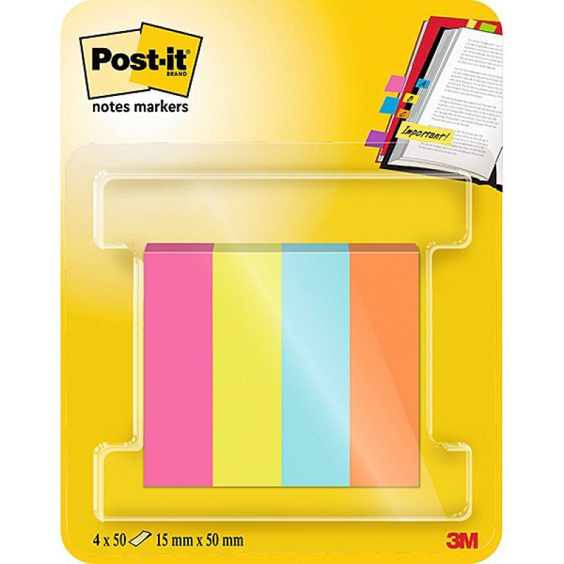 Znaczniki POST-IT (670-4POP-EU), papier, 12,7x44,4mm, 4x50 kart., mix kolorów neon
