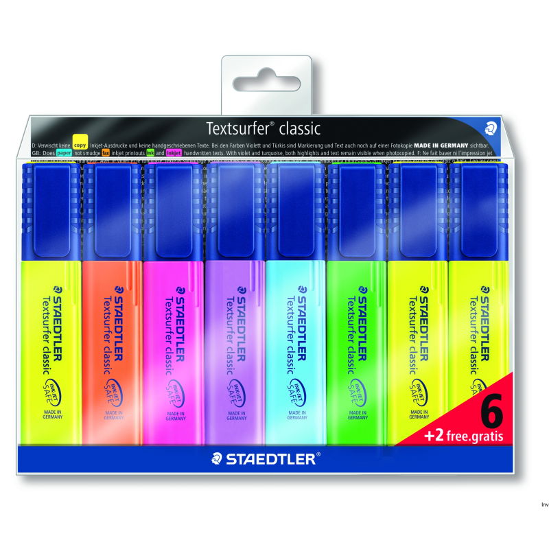 Zakreślacz Staedtler Textsurfer Classic, 8 kolorów w etui, atrament pigmentowy, do papieru i kserokopii