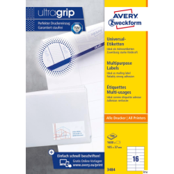 Etykiety uniwersalne Avery Zweckform 3484 105 x 37 mm, białe, 100 arkuszy, 1600 sztuk, do druku inkjet i laserowego
