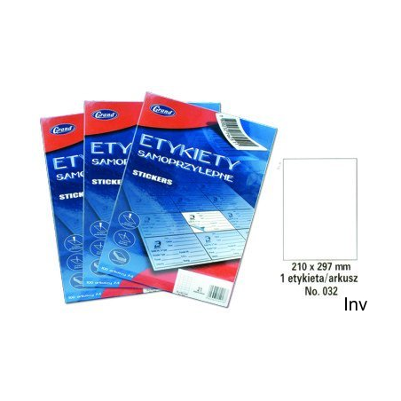 Etykiety samoprzylepne A4 białe Grand 210x297 mm do drukarek atramentowych i laserowych