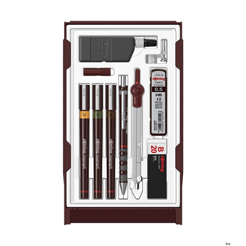 Zestaw Rotring Isograph COMBI College 0.2/0.35/0.7 z tuszem, gumką i rysikami
