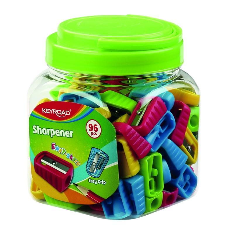 PAKIET Temperówka plastikowa KEYROAD Easy-Sharp, pojedyncza, w plastikowej tubie, mix kolorów