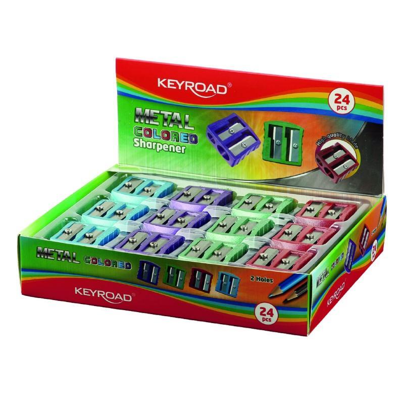 PAKIET Temperówka metalowa KEYROAD Metal-Colourfull, podwójna, pudełko, mix kolorów