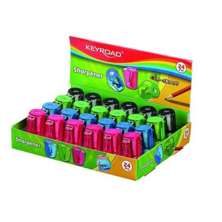 PAKIET Temperówka plastikowa KEYROAD Cup-Sharpy, pojedyncza, z pojemnikiem, pudełko, mix kolorów