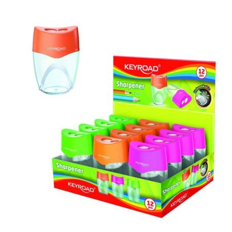 PAKIET Temperówka plastikowa KEYROAD, nietłukąca, podwójna, z pojemnikiem, pudełko, mix kolorów