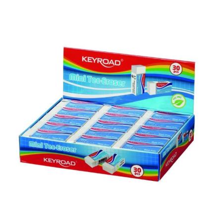 PAKIET Gumka do ścierania KEYROAD Tec-Eraser, mini, techniczna, 39x17x11 mm, opak. ochronne, display, biała