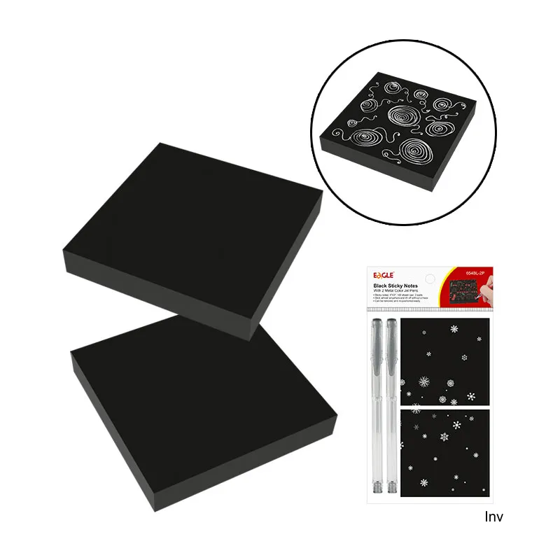 Notes samoprzylepny czarny 75x75 100k 2 szt. + długopis 2 szt. 150-1453 bloczek EAGLE 654 BL-2P - 1