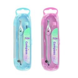 Cyrkiel plastikowy KEYROAD, pastel, z ołówkiem, w etui, display, mix kolorów, 12 szt. - 2