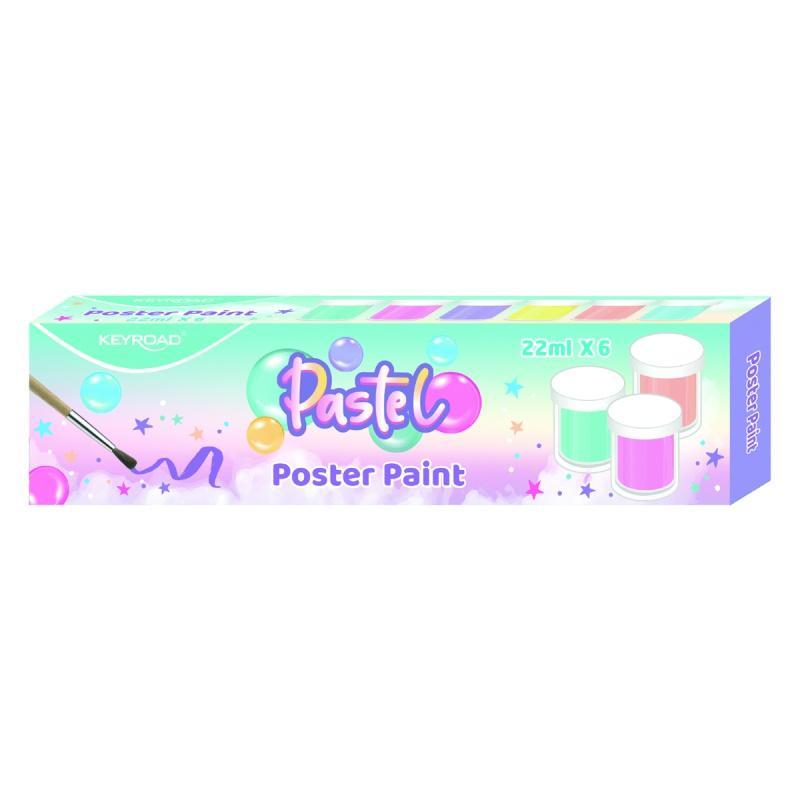 Farby plakatowe KEYROAD, 6x22ml, pędzelek gratis, pudełko, mix kolorów pastel - 1